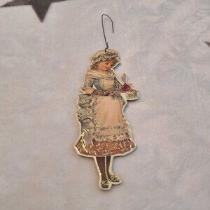 Vintage 1988 Merrimack Publishing Victorian Girl 5" Die Cut Christmas‎ Ornament